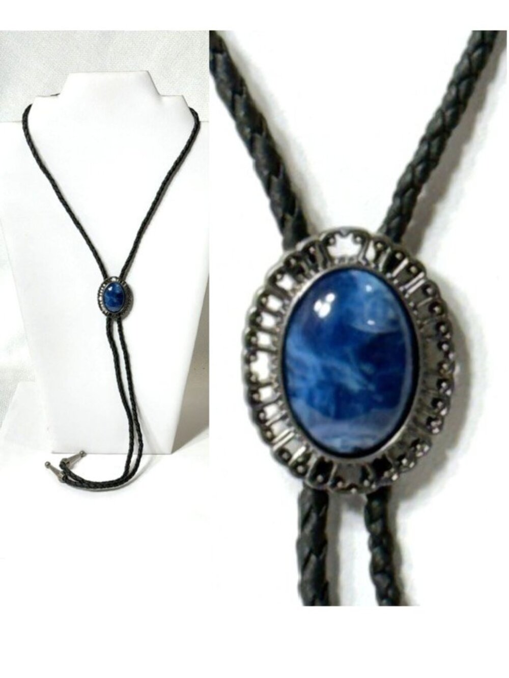Blue stone, black cord western cowboy bolo tie.